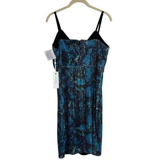 Y2K Sequin Slip Dress Size 12 Blue Green Black Party Prom Babydoll Cocktail - Picture 3 of 8
